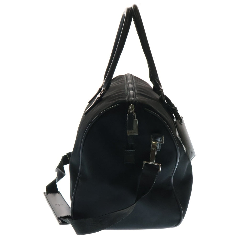 GUCCI(グッチ) メタルロゴプレート ナイロン レザー 2WAY ハンド ショルダー ボストンバッグ シルバー金具 ブラック 114674