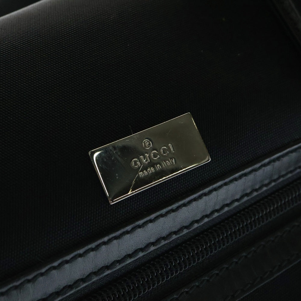 GUCCI(グッチ) メタルロゴプレート ナイロン レザー 2WAY ハンド ショルダー ボストンバッグ シルバー金具 ブラック 114674