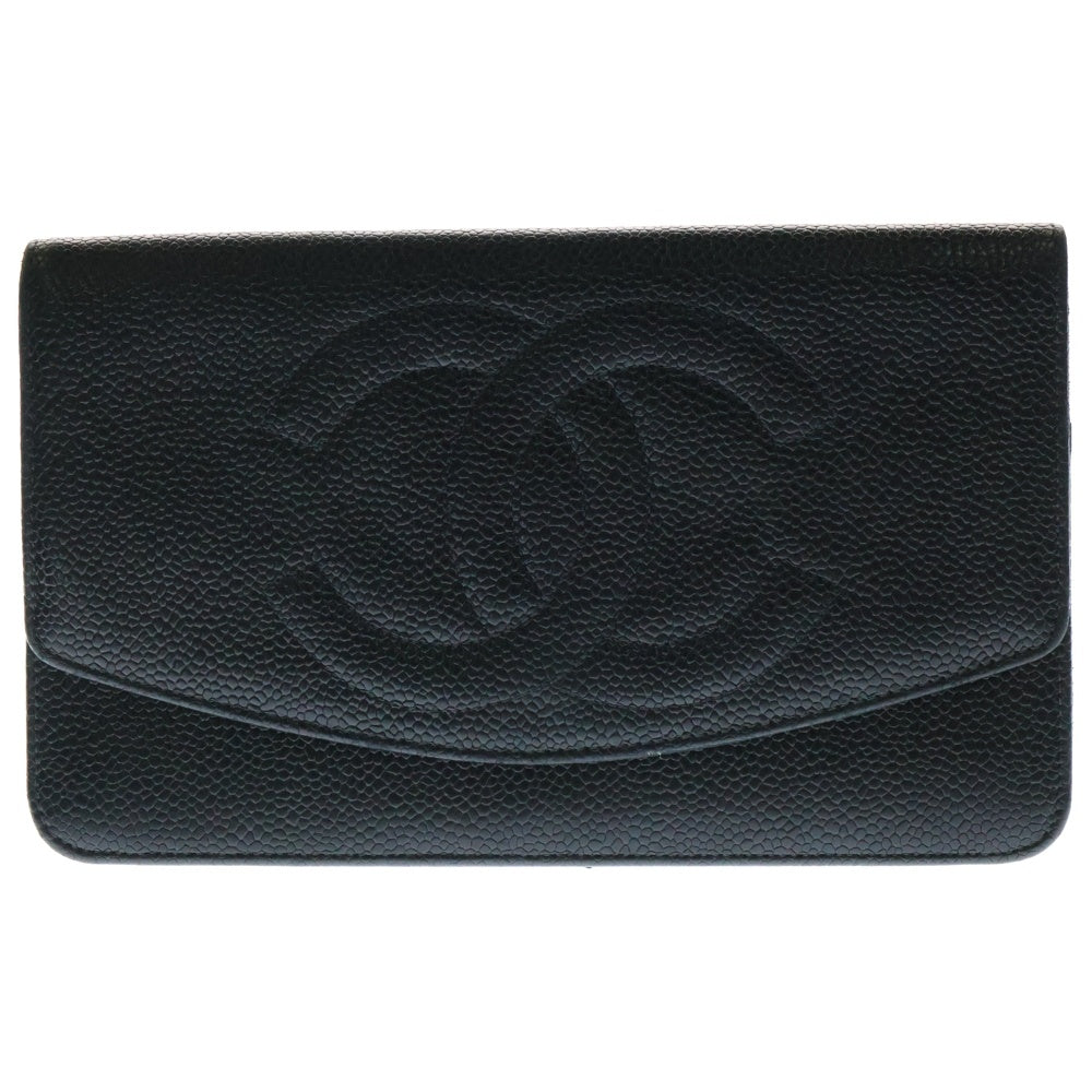 CHANEL(シャネル) デカココ 二つ折り長財布 ブラック キャビアスキン ゴールド金具