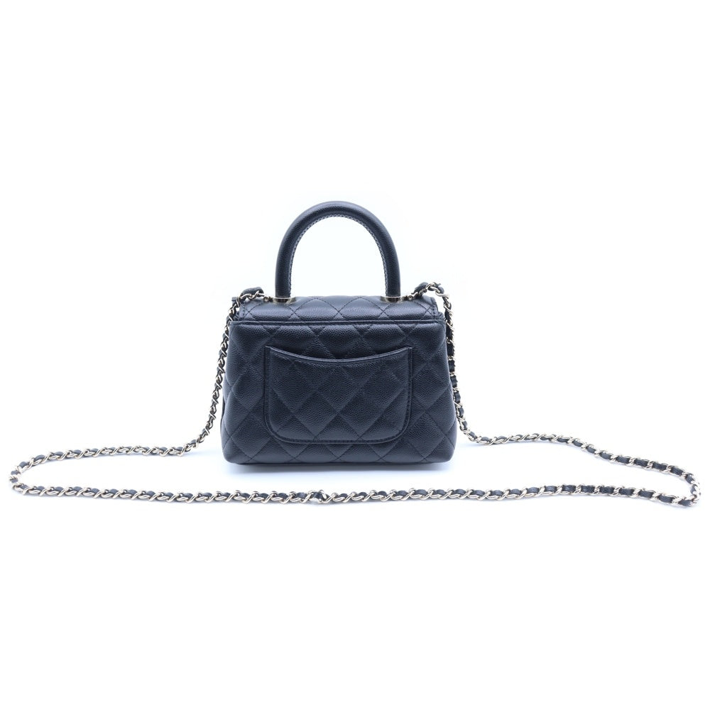 CHANEL(シャネル) マトラッセ ココハンドル ミニミニ チェーンショルダーバッグ ブラック キャビアスキン ゴールド金具
