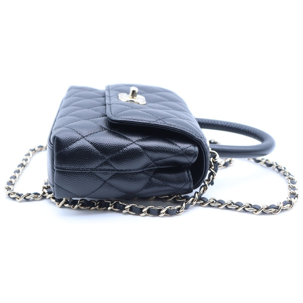 CHANEL(シャネル) マトラッセ ココハンドル ミニミニ チェーンショルダーバッグ ブラック キャビアスキン ゴールド金具