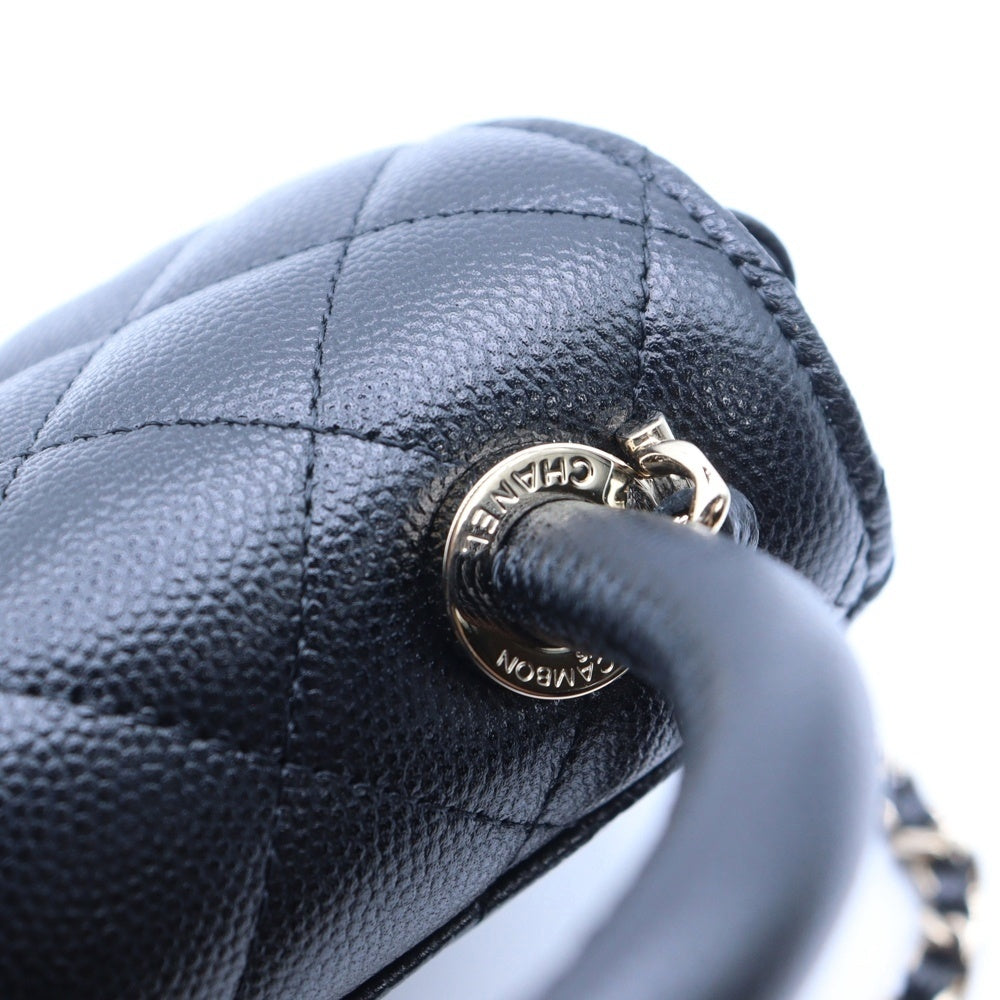 CHANEL(シャネル) マトラッセ ココハンドル ミニミニ チェーンショルダーバッグ ブラック キャビアスキン ゴールド金具