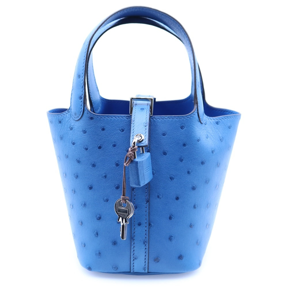 HERMES(エルメス) ピコタンロック マイクロ ブルー系 シルバー金具 W刻印 ハンドバッグ