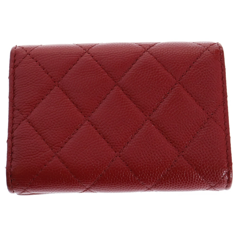 CHANEL(シャネル) マトラッセ 三つ折り財布 コンパクトウォレット コインケース レッド ゴールド金具 キャビアスキン