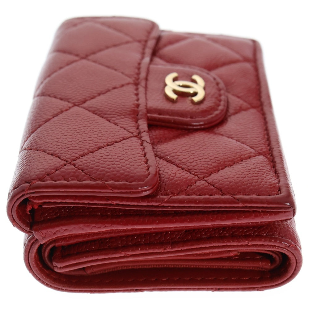 CHANEL(シャネル) マトラッセ 三つ折り財布 コンパクトウォレット コインケース レッド ゴールド金具 キャビアスキン