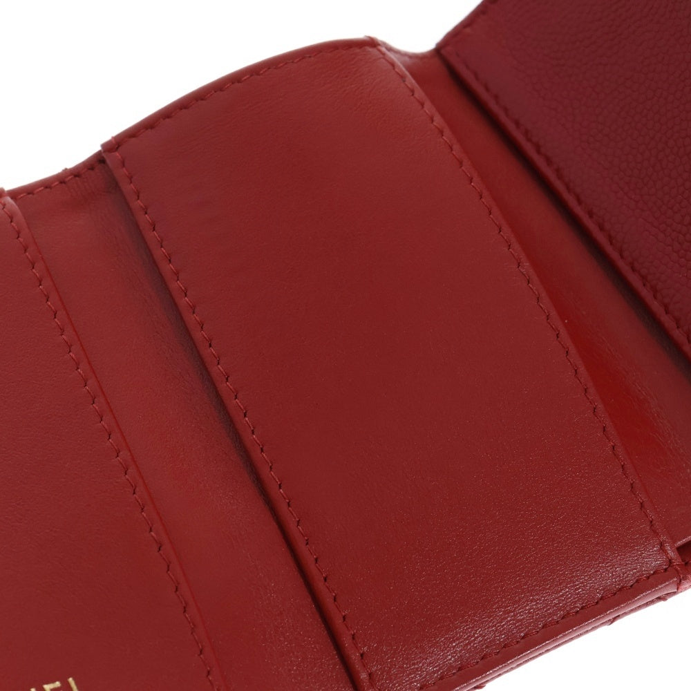 CHANEL(シャネル) マトラッセ 三つ折り財布 コンパクトウォレット コインケース レッド ゴールド金具 キャビアスキン
