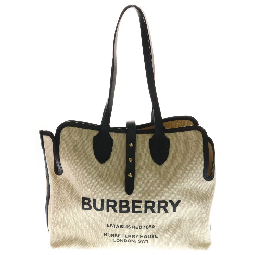 BURBERRY(バーバリー) ロゴ トートバッグ ハンドバッグ ベージュ キャンバス×レザー