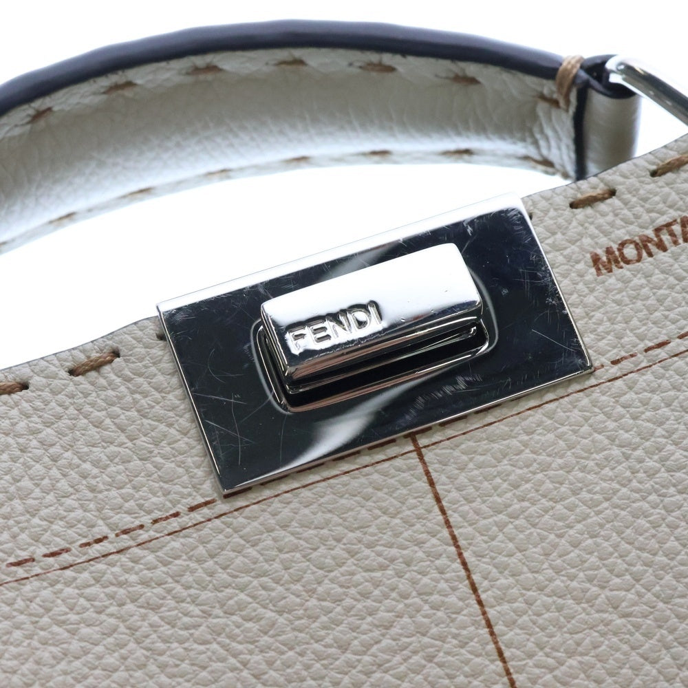 FENDI(フェンディ) ピーカブー アイシーユー スモール ファクトリー柄 2wayバッグ ハンドバッグ ショルダーバッグ ベージュ シルバー金具 レザー