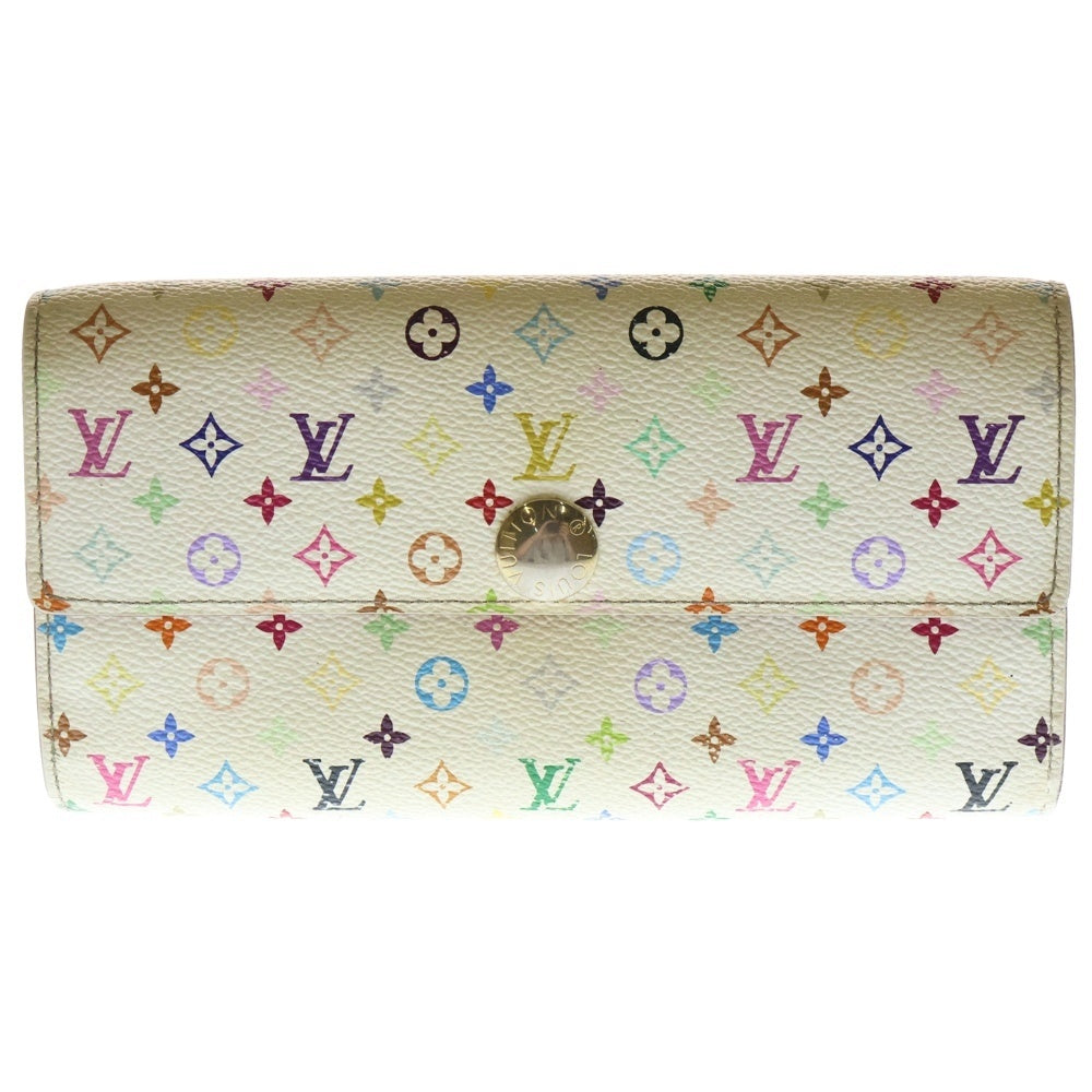 LOUIS VUITTON(ルイヴィトン) マルチカラー ポルトモネ クレディ ロングウォレット 長財布 カードケース ホワイト×ライトブルー ゴールド金具 レザー M93532