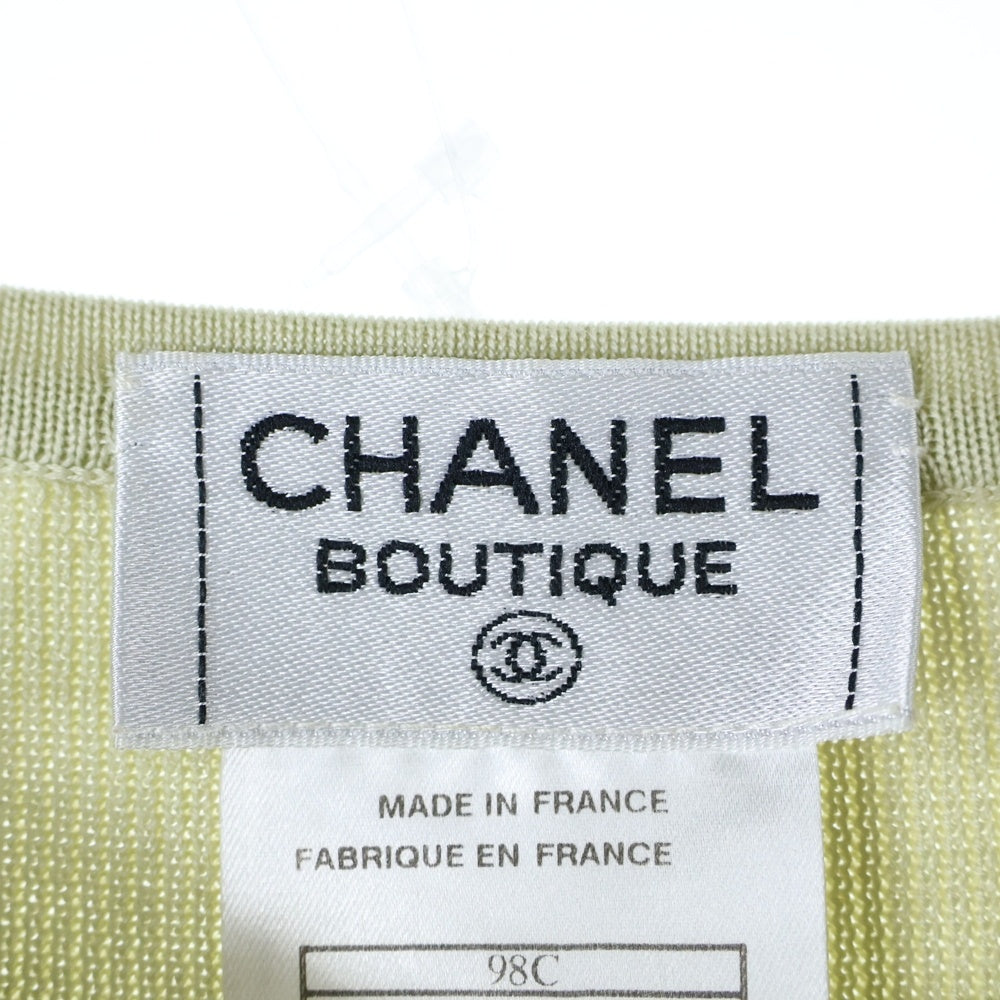 CHANEL(シャネル) 98C クルーズコレクション ココマーク刺繍 アンサンブル コットン ノースリーブ クルーネック ニット ロングスリーブ カーディガン ライトグリーン P10154V00428