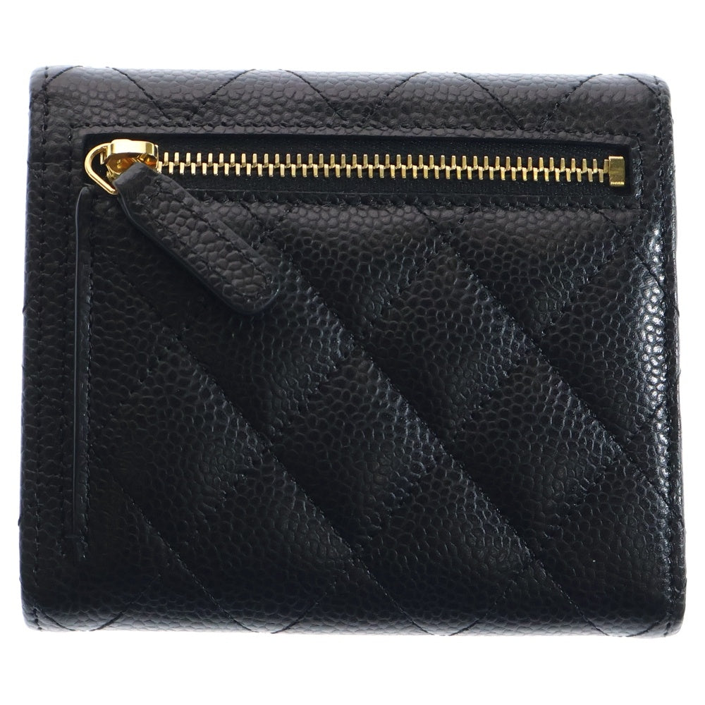 CHANEL(シャネル) クラシック スモール フラップ コンパクトウォレット 三つ折り財布 ブラック キャビアスキン ゴールド金具 AP0231