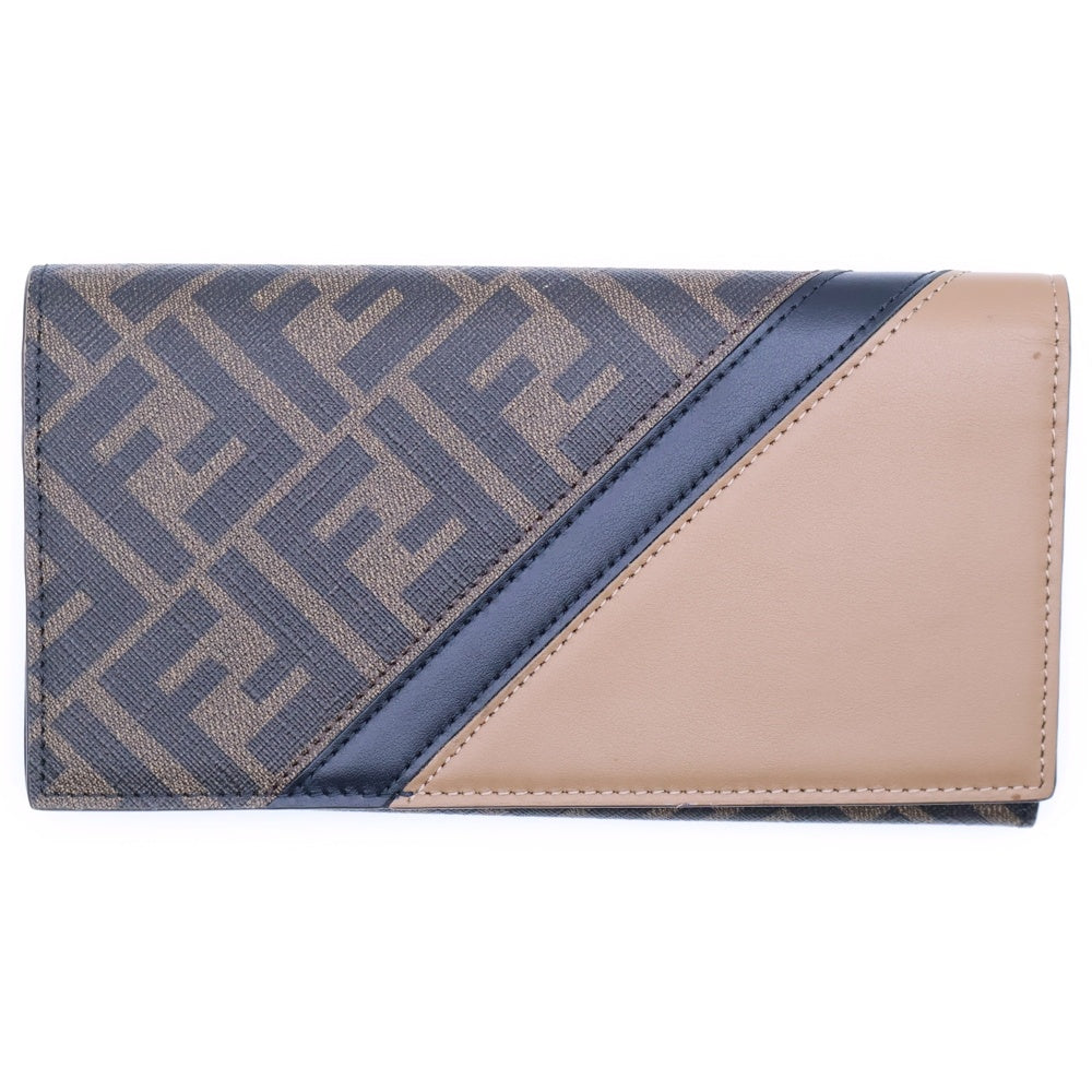 FENDI(フェンディ) ズッカ 二つ折り長財布 ロングウォレット カードケース ブラック×ブラウン PVC×レザー 7M0264