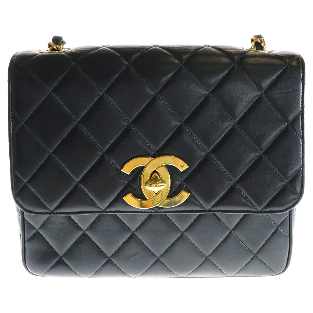 CHANEL(シャネル) デカココマーク マトラッセ ラムスキン レザー Sフラップ シングルチェーン ショルダーバッグ ゴールド金具 ブラック 3番台 レディース