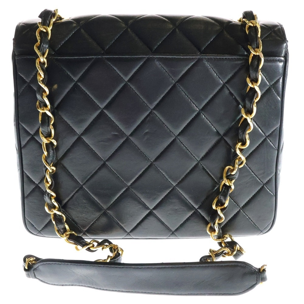 CHANEL(シャネル) デカココマーク マトラッセ ラムスキン レザー Sフラップ シングルチェーン ショルダーバッグ ゴールド金具 ブラック 3番台 レディース