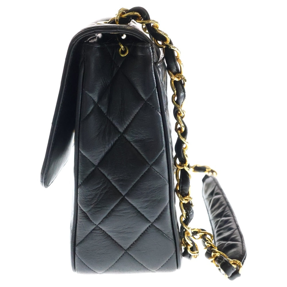 CHANEL(シャネル) デカココマーク マトラッセ ラムスキン レザー Sフラップ シングルチェーン ショルダーバッグ ゴールド金具 ブラック 3番台 レディース