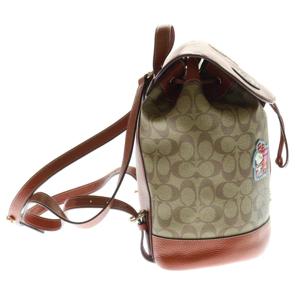 COACH(コーチ) スヌーピーコラボ リュックサック バックパック ベージュ×オレンジ ゴールド金具 PVC×レザー