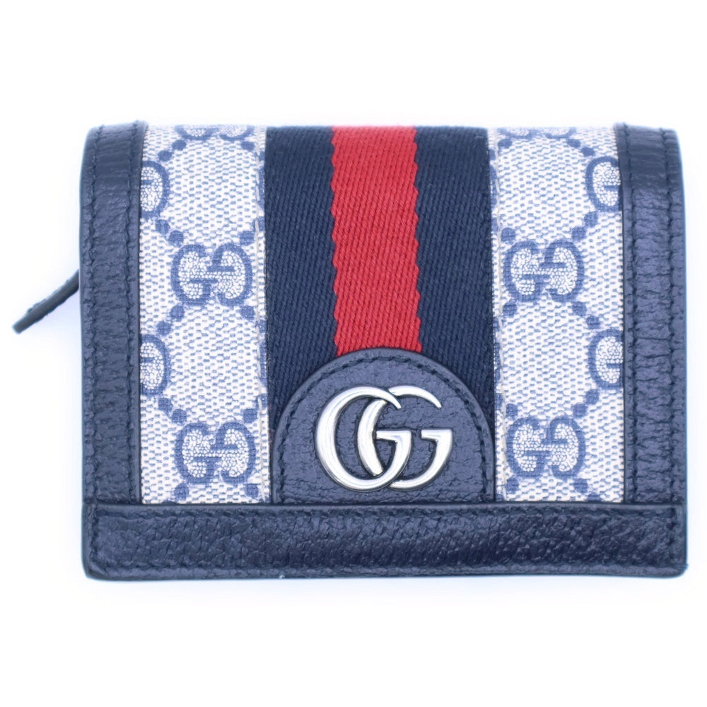 GUCCI(グッチ) オフディアGGスプリーム コンパクトウォレット 二つ折り財布 ネイビー シルバー金具 523155