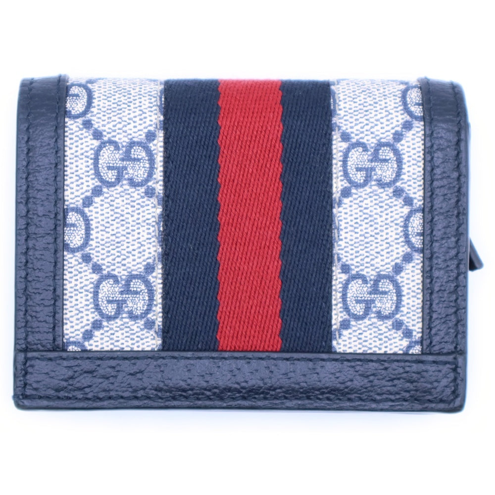GUCCI(グッチ) オフディアGGスプリーム コンパクトウォレット 二つ折り財布 ネイビー シルバー金具 523155