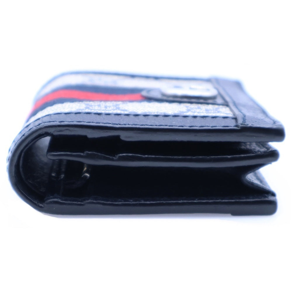 GUCCI(グッチ) オフディアGGスプリーム コンパクトウォレット 二つ折り財布 ネイビー シルバー金具 523155