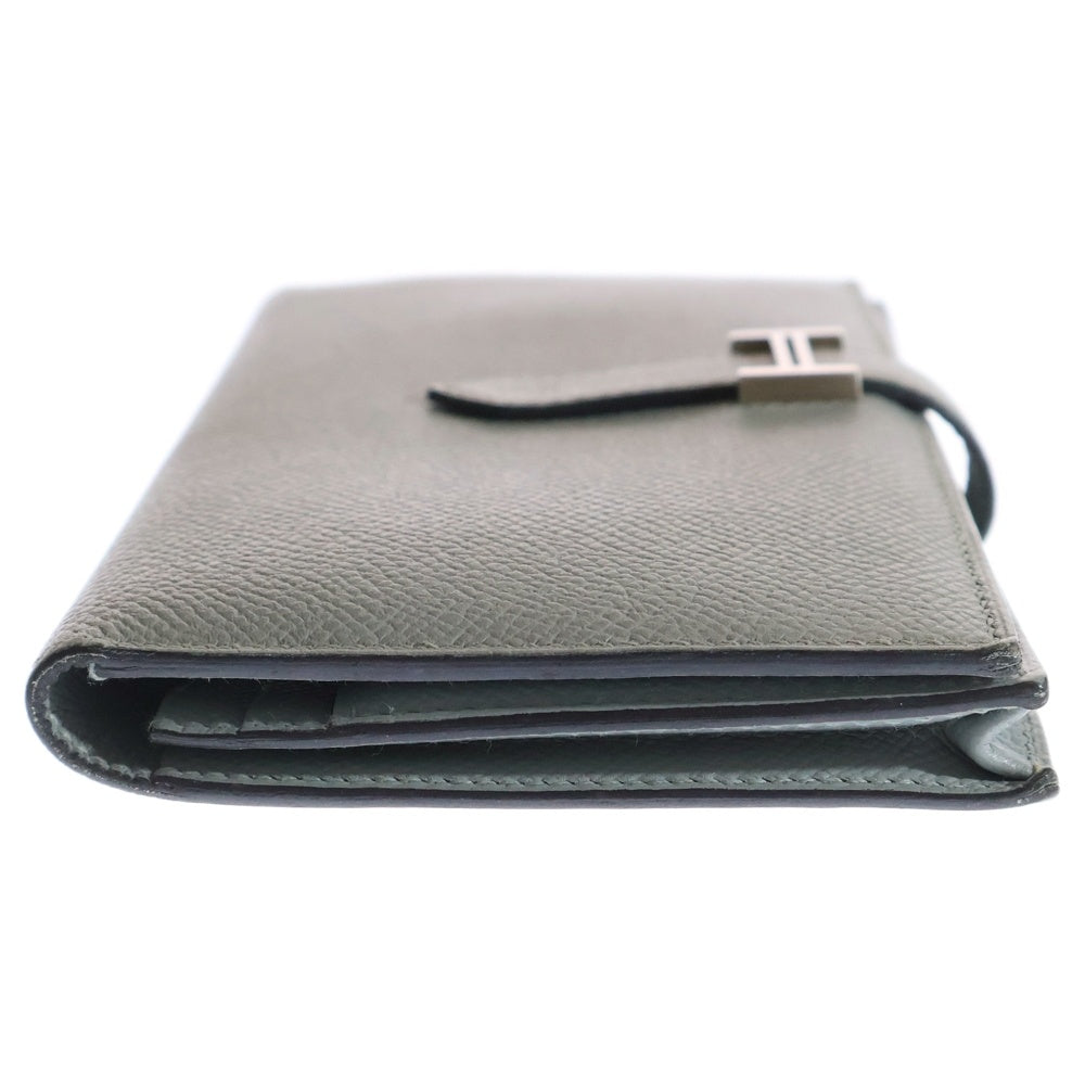 HERMES(エルメス) ベアンスフレ Hロゴプレート エプソン レザー ロングウォレット 長財布 シルバー金具 グレー C刻印