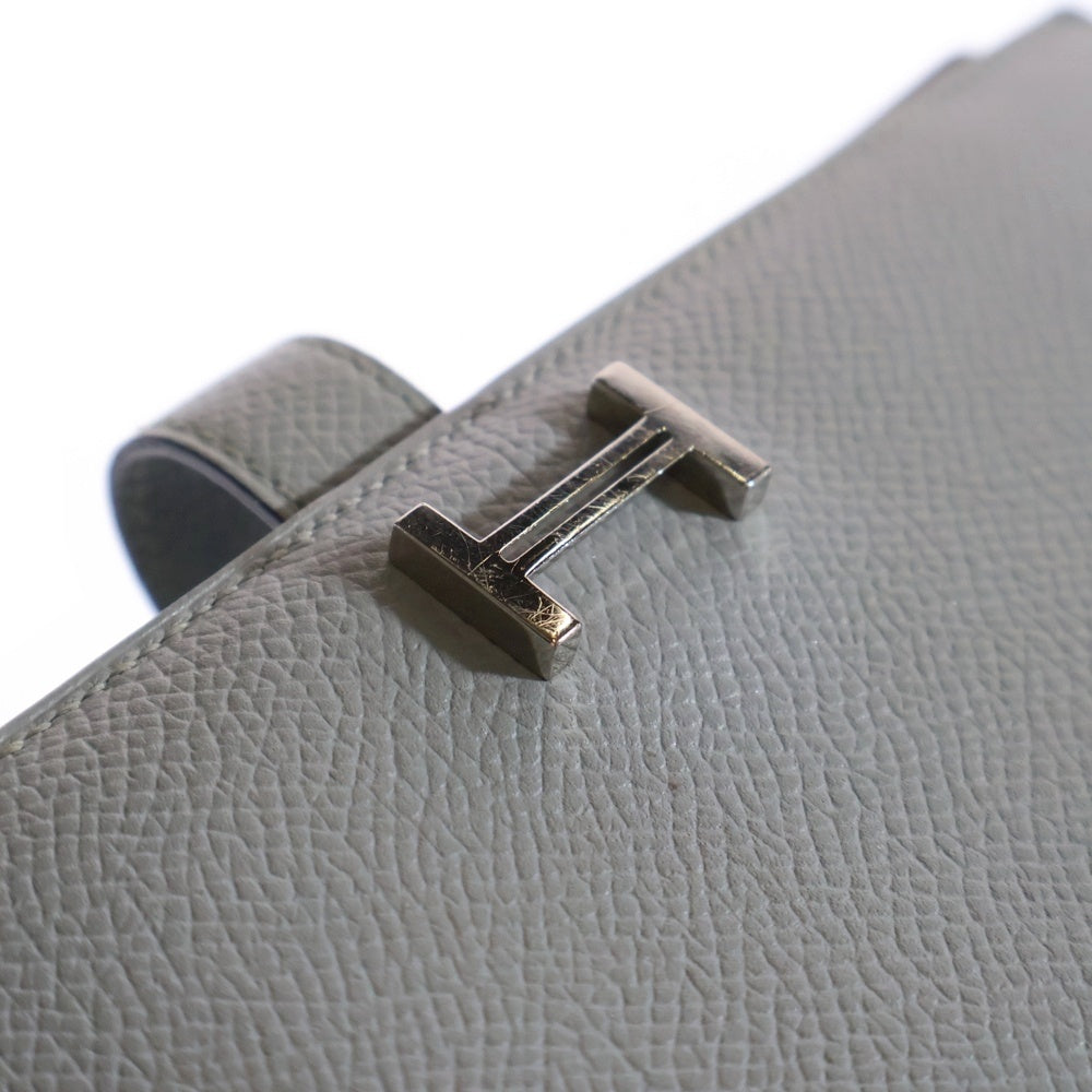 HERMES(エルメス) ベアンスフレ Hロゴプレート エプソン レザー ロングウォレット 長財布 シルバー金具 グレー C刻印