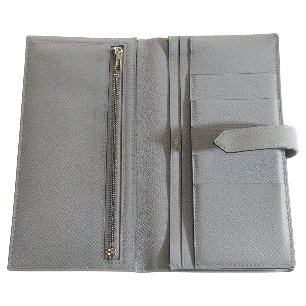HERMES(エルメス) ベアンスフレ Hロゴプレート エプソン レザー ロングウォレット 長財布 シルバー金具 グレー C刻印
