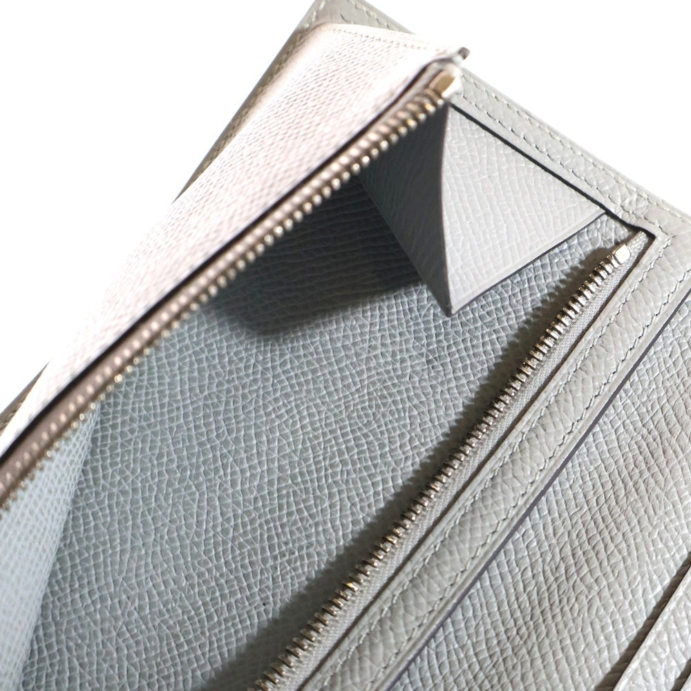 HERMES(エルメス) ベアンスフレ Hロゴプレート エプソン レザー ロングウォレット 長財布 シルバー金具 グレー C刻印