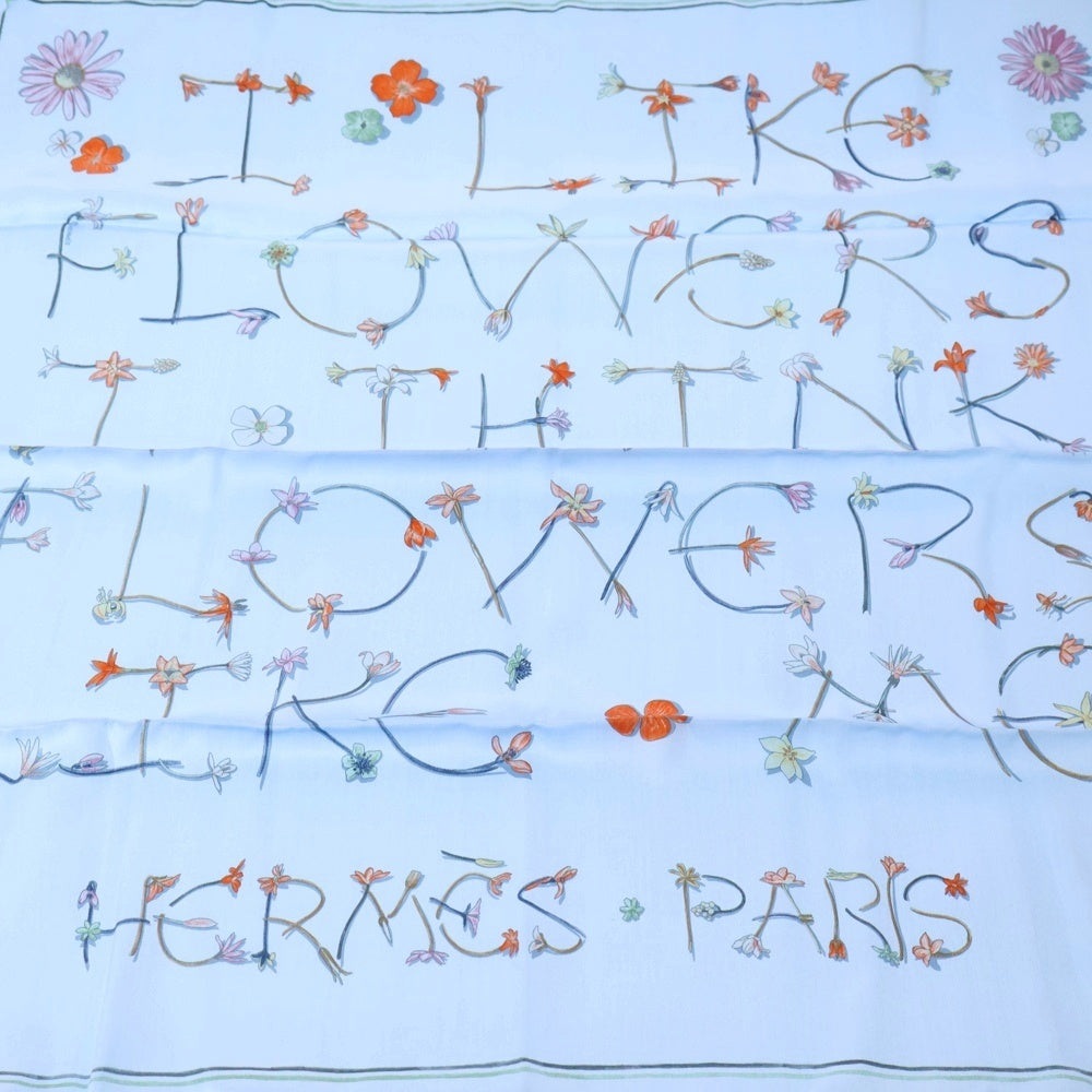 HERMES(エルメス) カレ70 I LIKE FLOWERS スカーフ ライトブルー