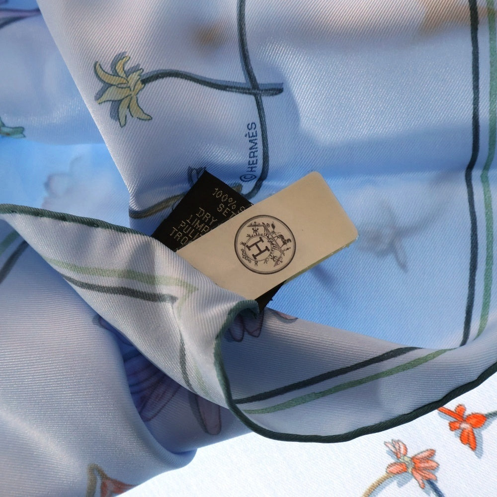 HERMES(エルメス) カレ70 I LIKE FLOWERS スカーフ ライトブルー