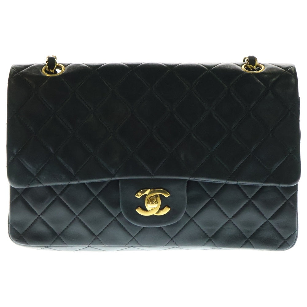CHANEL(シャネル) マトラッセ25 ダブルフラップ ダブルチェーン ショルダーバッグ ハンドバッグ ブラック ラムスキン ゴールド金具