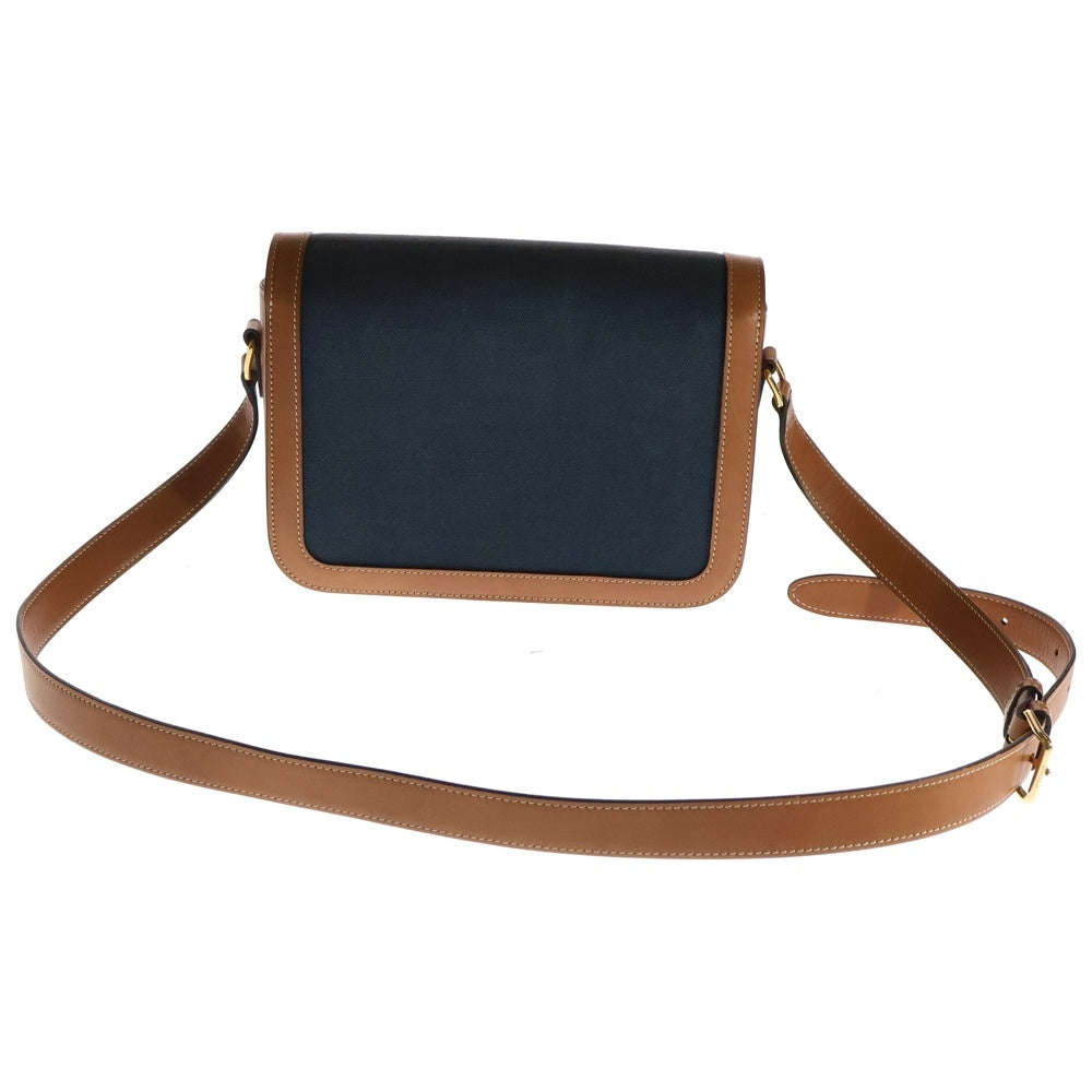 CELINE(セリーヌ) クラシックトリオンフ ロゴプレート キャンバス レザー ショルダーバッグ ゴールド金具 ネイビー/ブラウン 191242