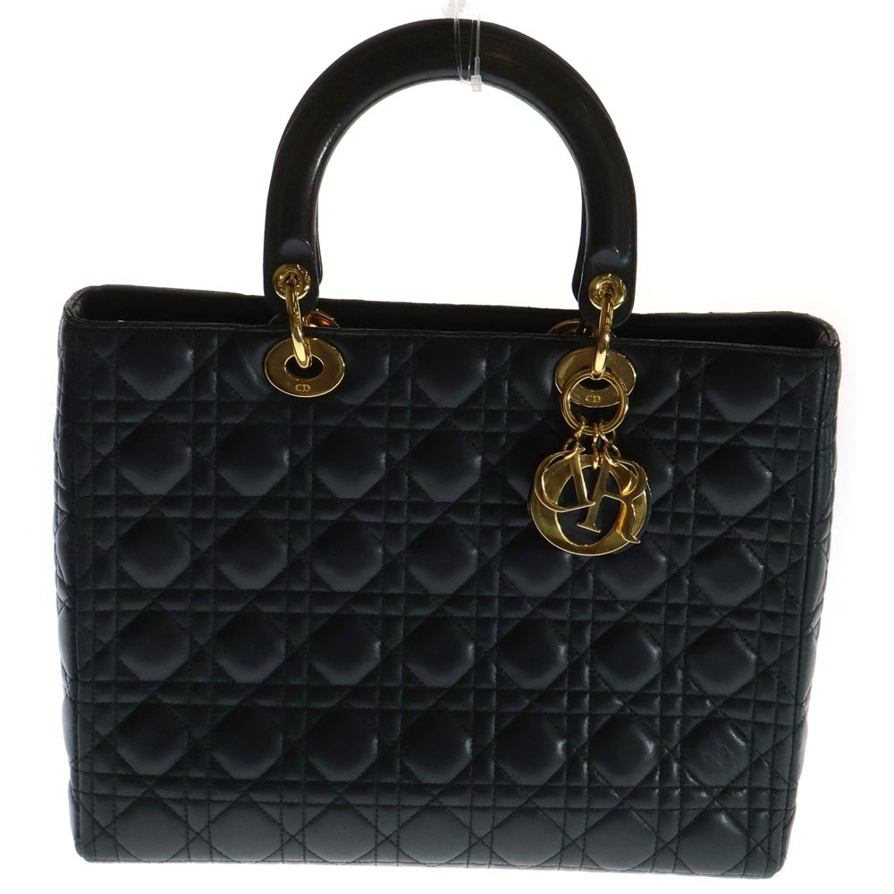 Christian Dior(クリスチャンディオール) レディディオール カナージュ ラージ ラムスキン レザー 2WAYハンド ショルダー トートバッグ ゴールド金具 ブラック