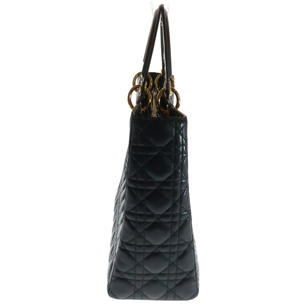 Christian Dior(クリスチャンディオール) レディディオール カナージュ ラージ ラムスキン レザー 2WAYハンド ショルダー トートバッグ ゴールド金具 ブラック