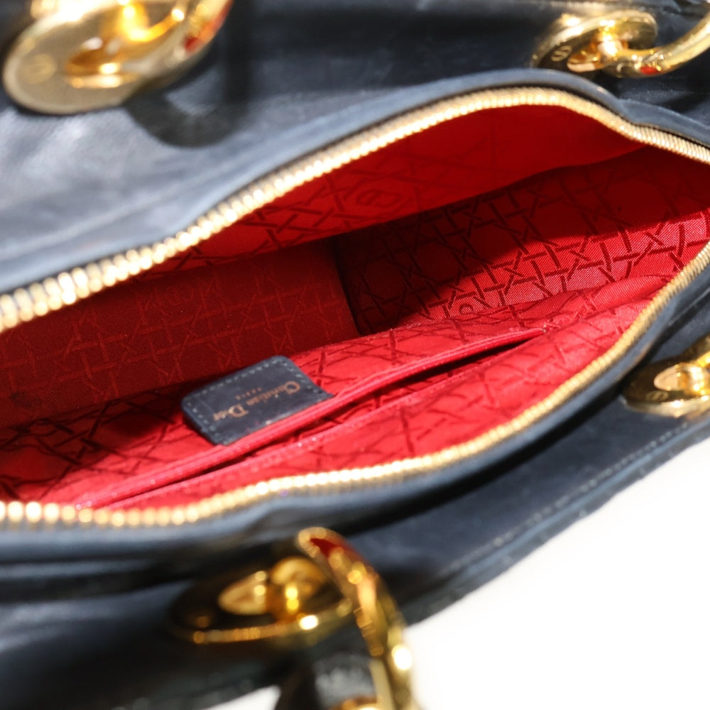 Christian Dior(クリスチャンディオール) レディディオール カナージュ ラージ ラムスキン レザー 2WAYハンド ショルダー トートバッグ ゴールド金具 ブラック