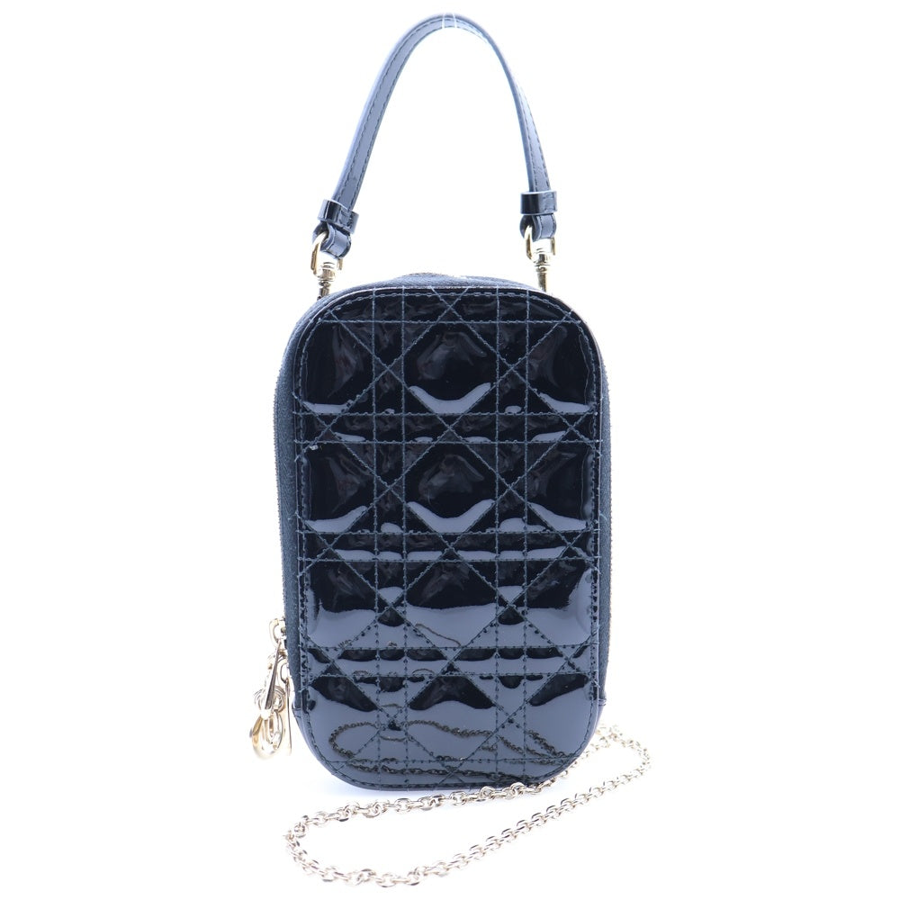 Christian Dior(クリスチャンディオール) レディディオール Call'in Dior カナージュ パテント レザー フォンホルダー バッグ ブラック