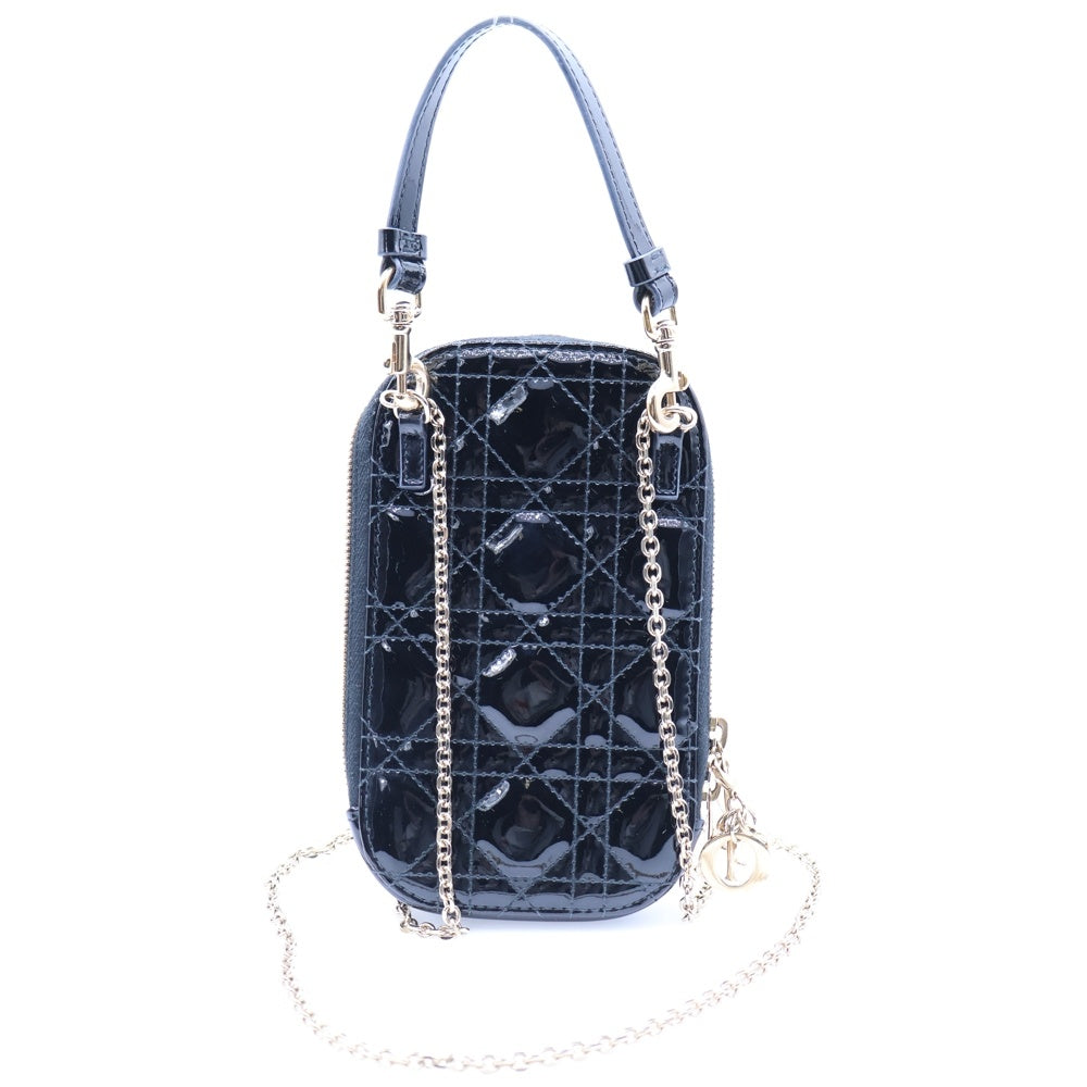 Christian Dior(クリスチャンディオール) レディディオール Call'in Dior カナージュ パテント レザー フォンホルダー バッグ ブラック