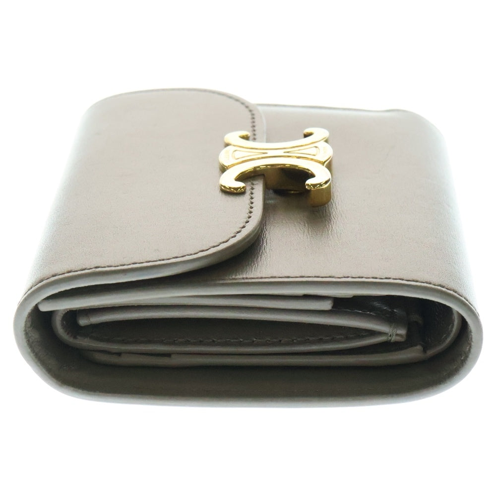 CELINE(セリーヌ) トリオンフ 三つ折り財布 コンパクトウォレット コインケース ゴールド金具 グレージュ レザー レディース