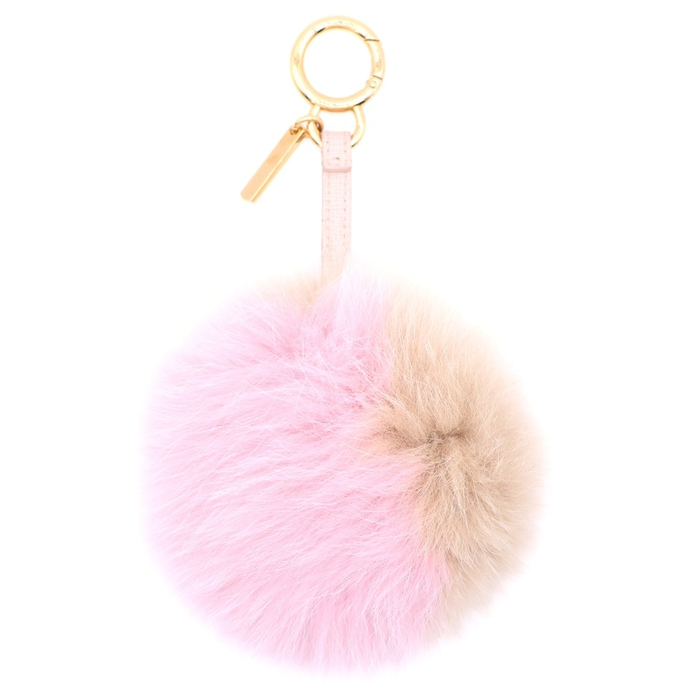 FENDI(フェンディ) ボンボンチャーム キーホルダー ピンク×ベージュ
