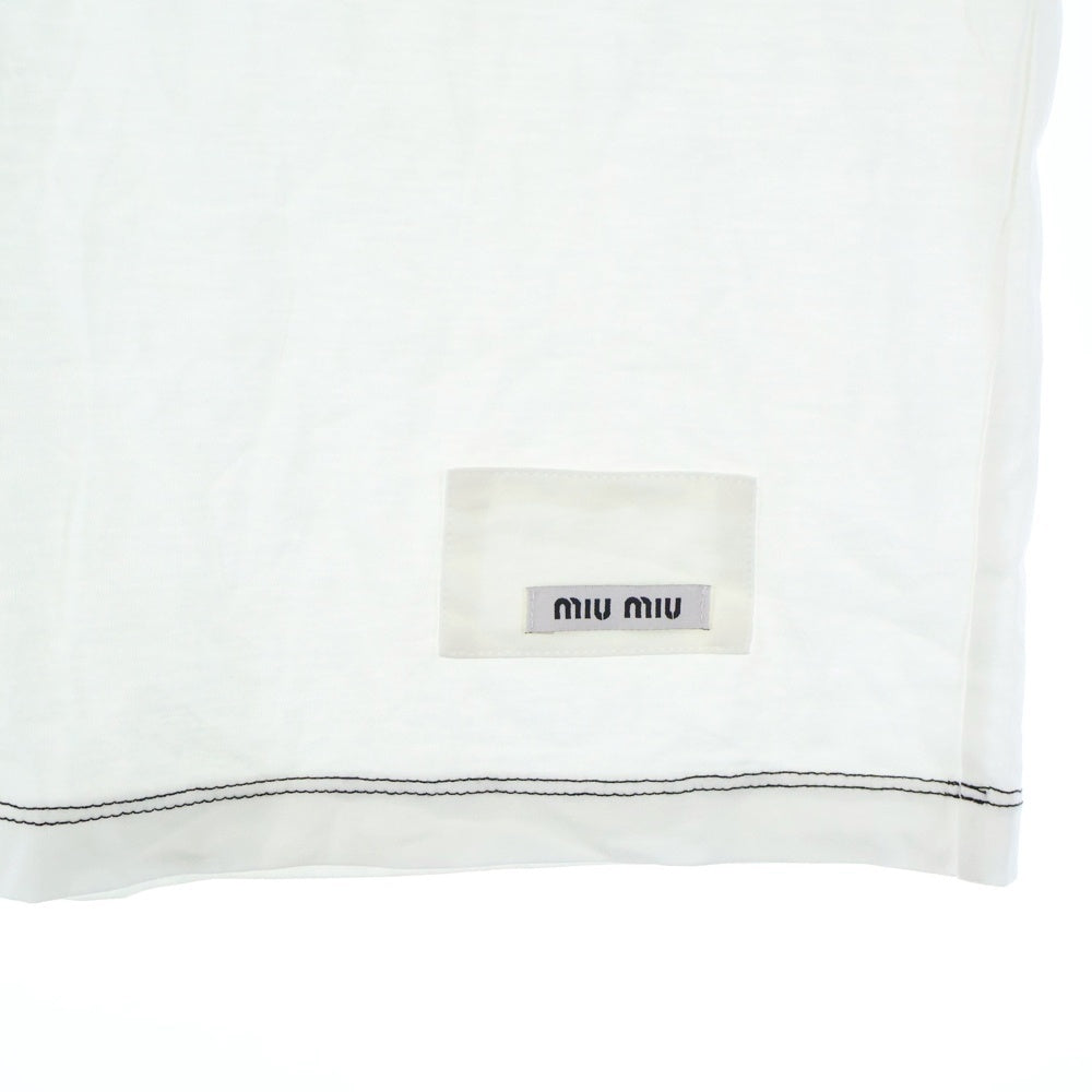 miumiu(ミュウミュウ) 17SS リボンモチーフ レースカラー 裾ロゴ コットン 半袖Tシャツ カットソー ブラウス ホワイト レディース MJM972