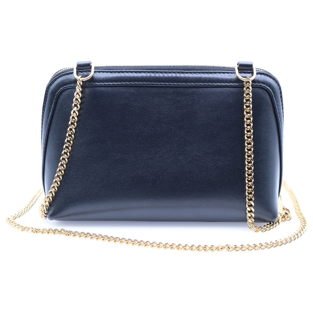CELINE ショルダーバッグ　ロゴ型押し　トリオンフ金具　レザー　ネイビー CELINE(セリーヌ) キュイル トリオンフ チェーンショルダー