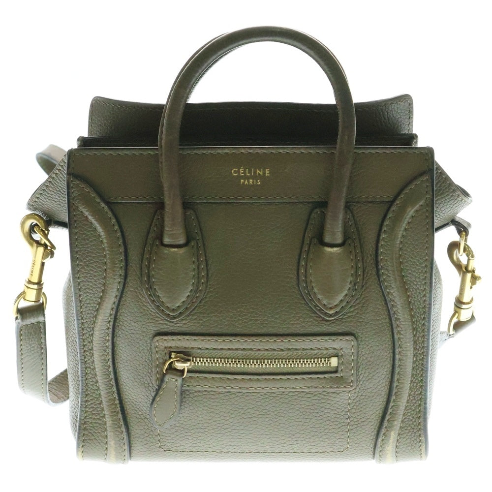 CELINE(セリーヌ) ラゲージ ナノ 2WAYバッグ ハンドバッグ ミニトートバッグ ショルダーバッグ カーキ レザーゴールド金具