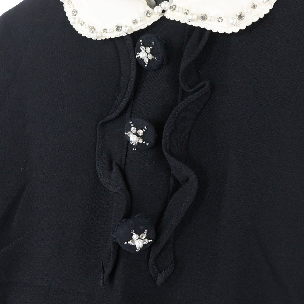 ミュウミュウ　ワンピース　ビジュー　フリル　ブラック　黒　イタリア製　36 miumiu(ミュウミュウ) 17SS フェイクパール ビジュー ラインストーン