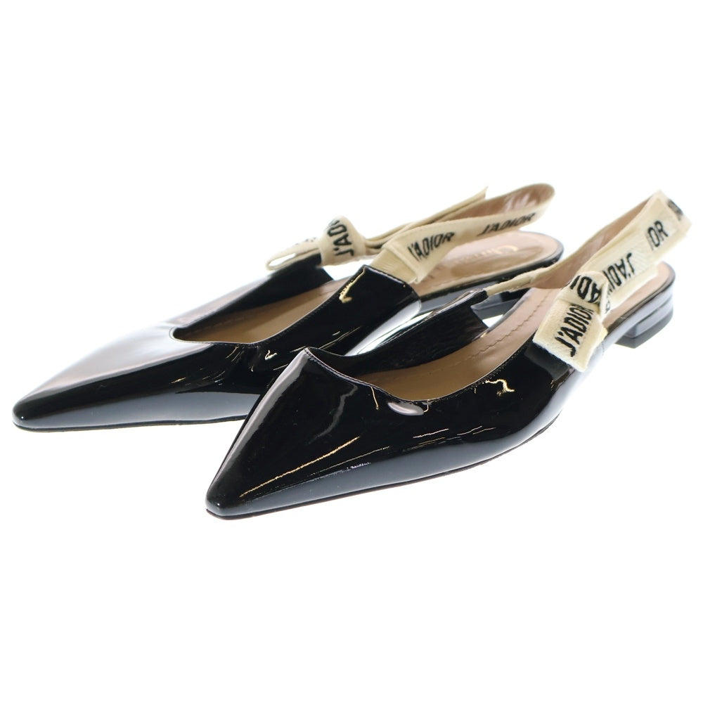 Christian Dior(クリスチャンディオール) J'ADIOR ジャディオール パテントレザー ポインテッドトゥ スリングバックフラット パンプス シューズ ブラック レディース