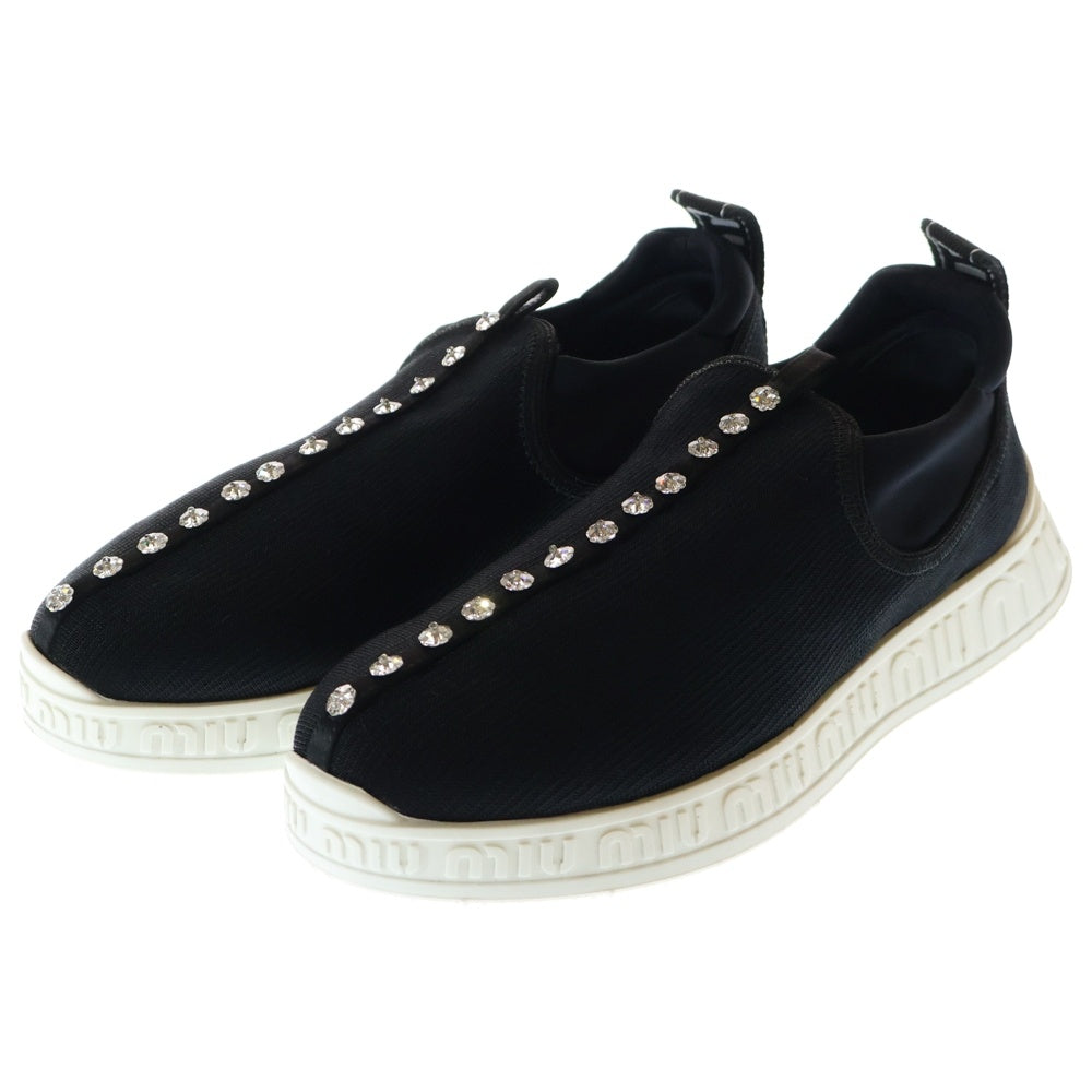 miumiu(ミュウミュウ) ラインストーン クリスタル ビジュー装飾 ローカットシューズ ニットスニーカー ブラック レディース