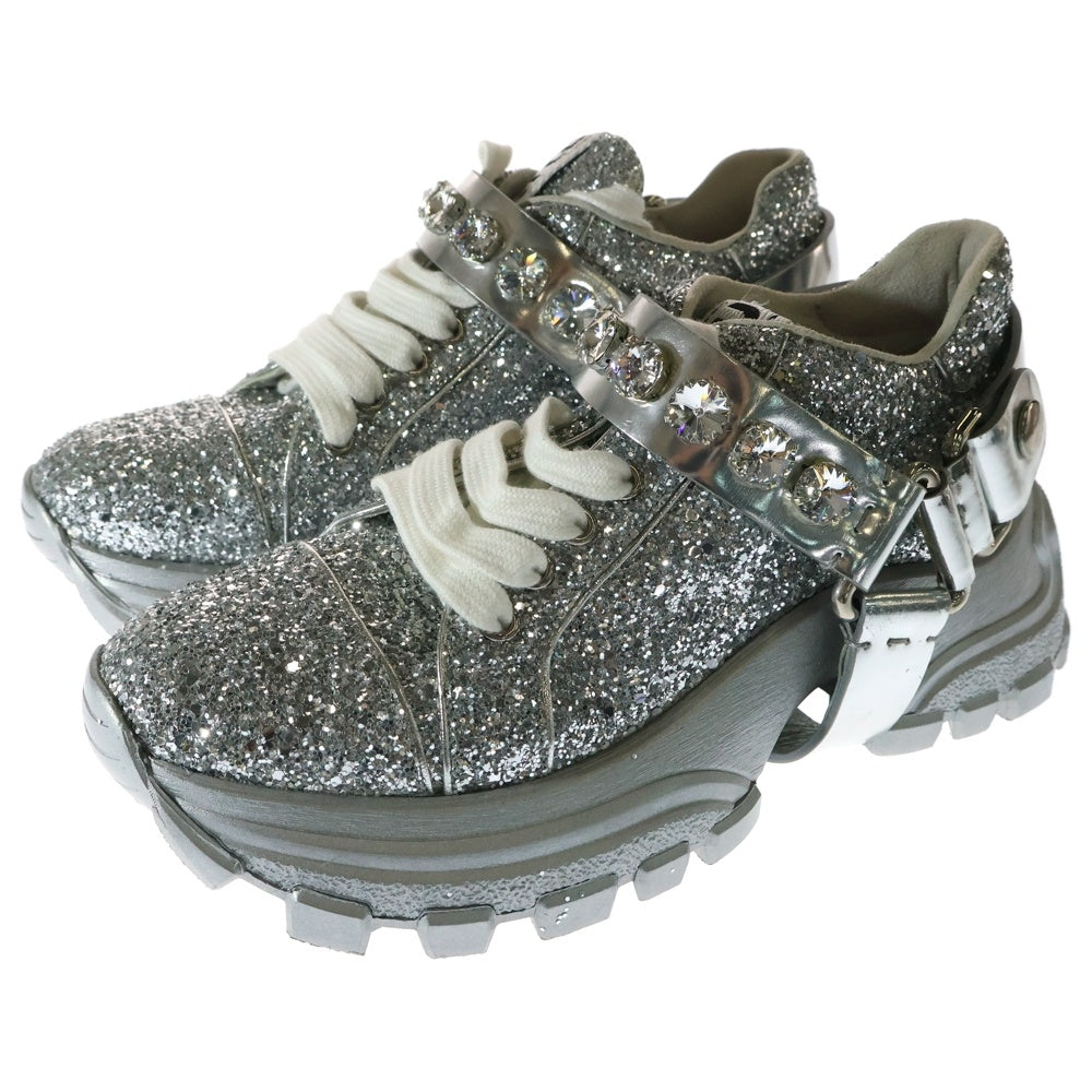 miumiu(ミュウミュウ) ラメグリッター ビジュー装飾 ハーネス レザー