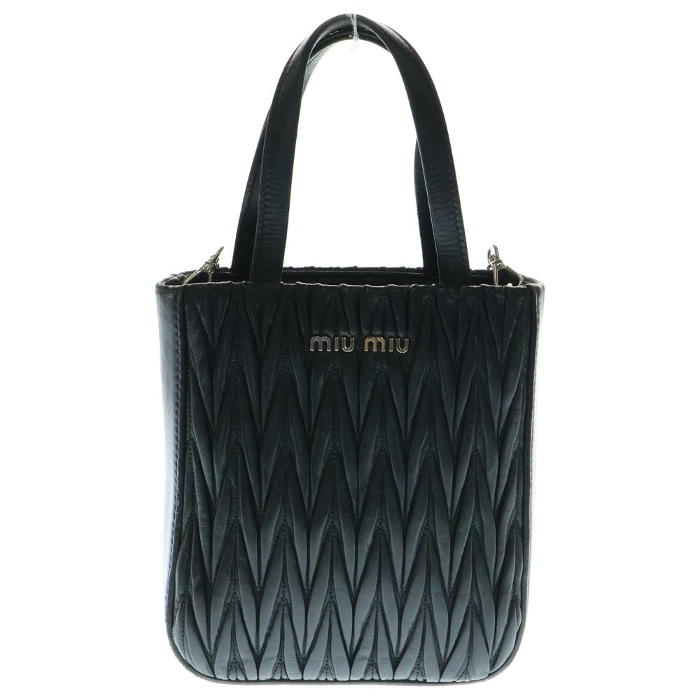 miumiu(ミュウミュウ) マテラッセ クリスタル 2WAYショルダーバック ハンドバッグ チェーンバッグ ミニバッグ ブラック シルバー金具 レザー 5BA220