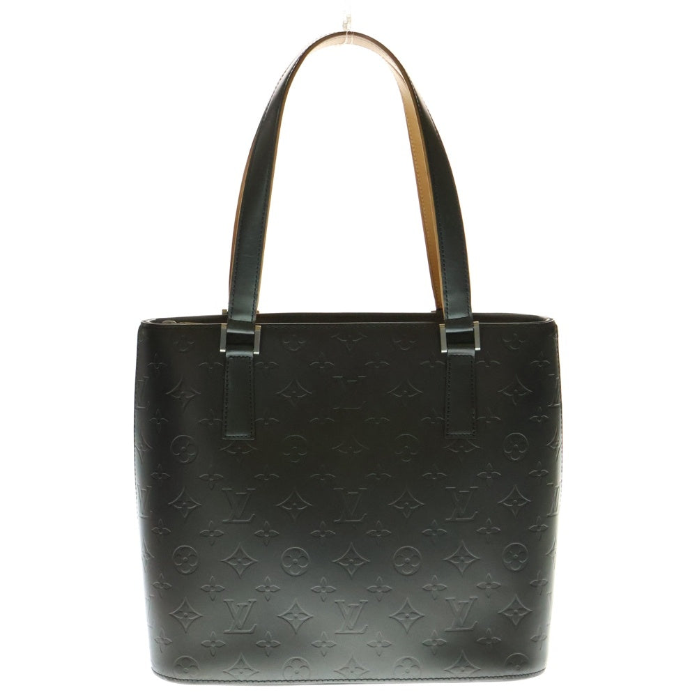 LOUIS VUITTON(ルイヴィトン) モノグラムマット ストックトン ハンドバッグ ミニトートバッグ ブラック×ブラウン レザー シルバー金具 M55112