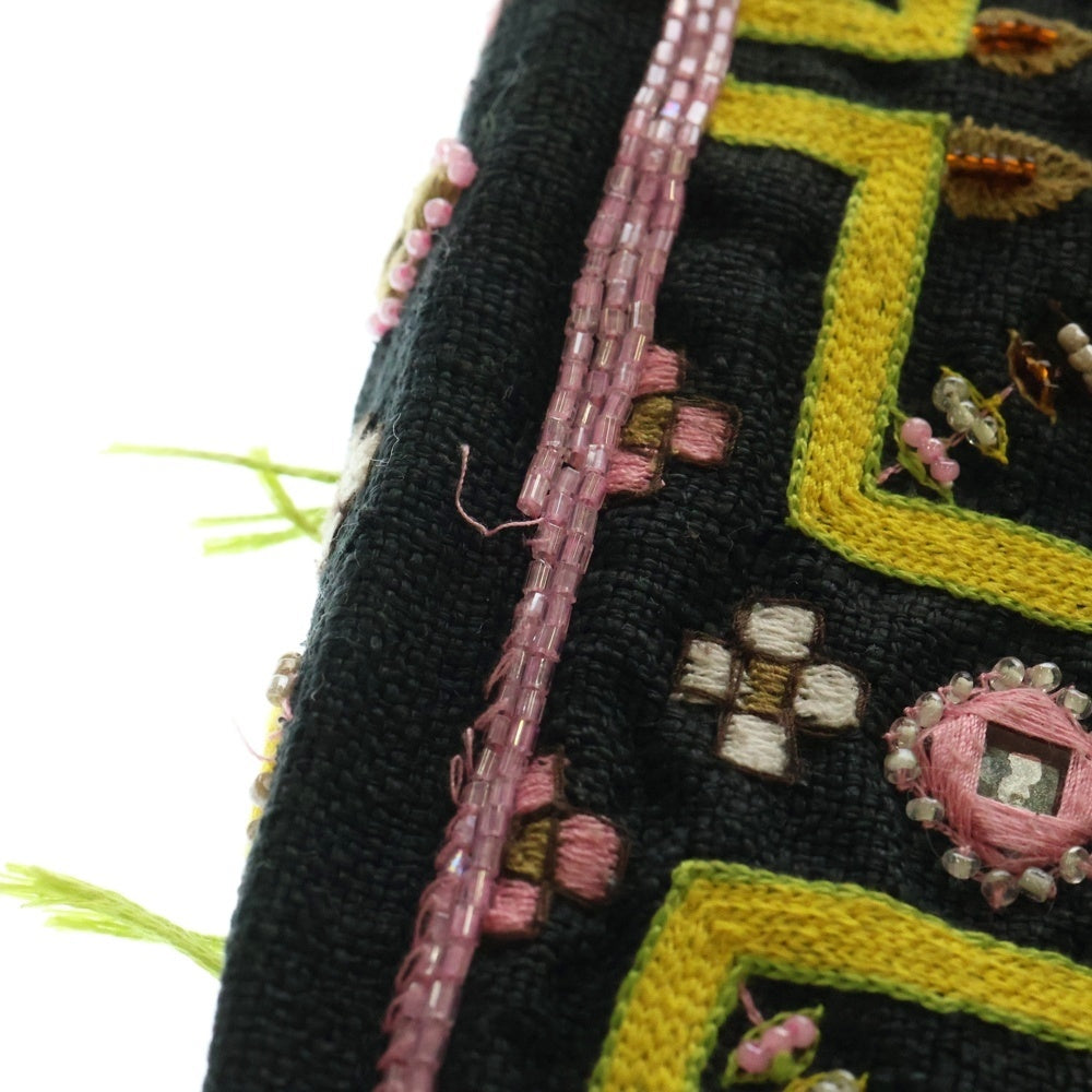 FENDI(フェンディ) FFロゴ ビーズ刺繍フリンジ付レザーマンマバケット ワンショルダーバッグ ブラック/イエロー レディース