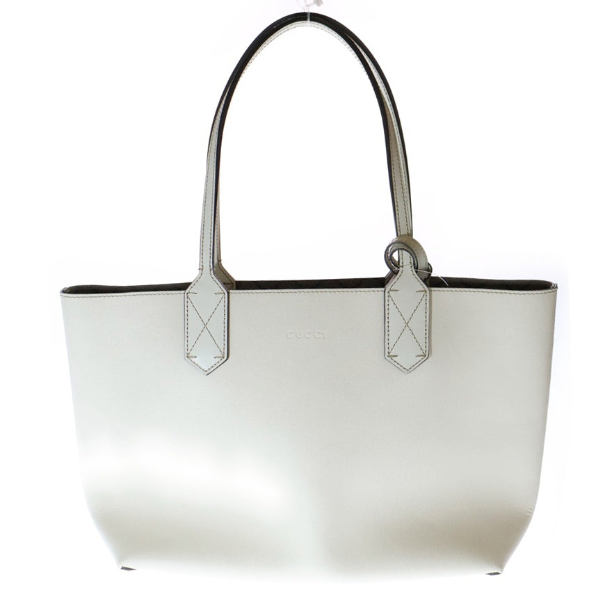 GUCCI(グッチ) GGスプリーム リバーシブル トートバッグ ハンドバッグ ホワイト×ベージュ PVC×レザー 368568