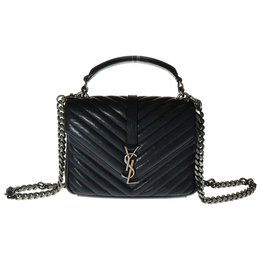 YVES SAINT LAURENT(イヴサンローラン) チェーンショルダーバッグ キルティングバッグ ハンドバッグ ブラック シルバー金具 レザー 428056